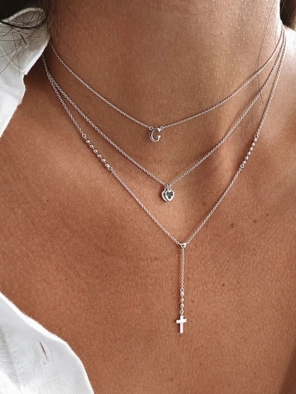925 Sterling Silver Cross Lariat Necklace